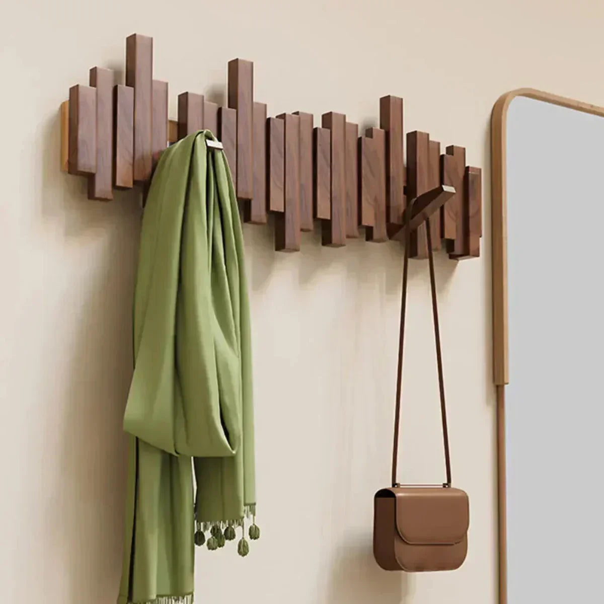 Orthorun | Piano Wood Wall Cladding – Elegant Entryway Organizer with Hooks
