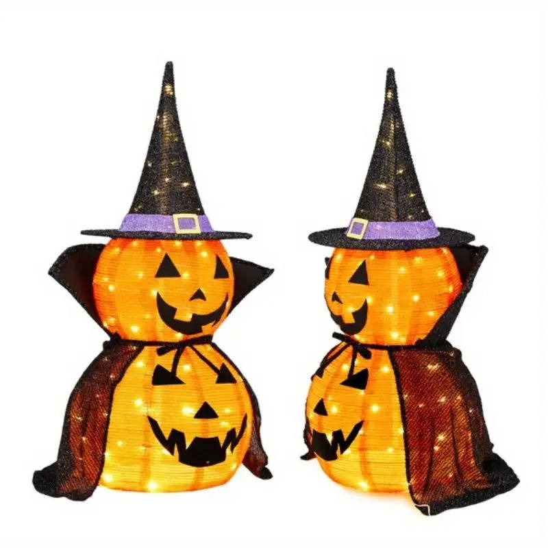 2 Pcs 3ft Halloween Collapsible Lighted In/Outdoor Pumpkin Garden Decoration - Orthorun