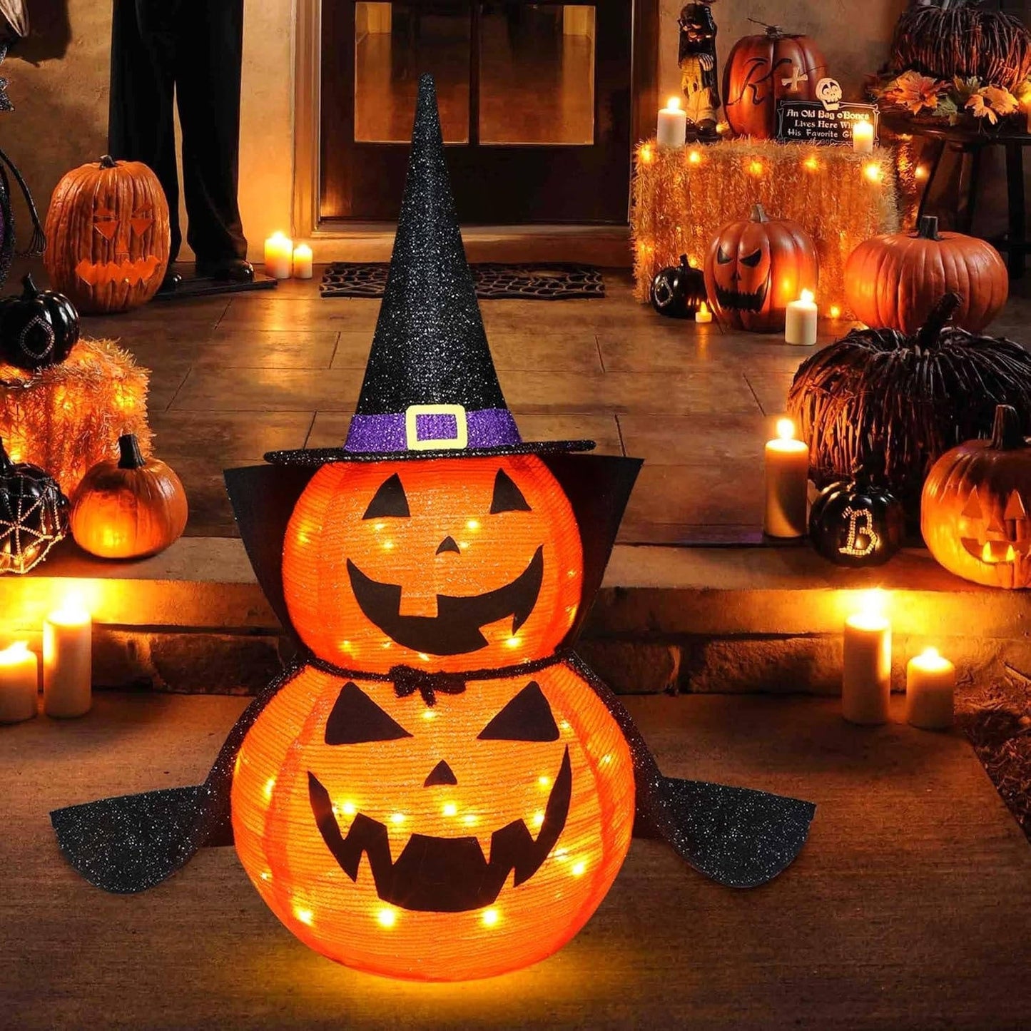 2 Pcs 3ft Halloween Collapsible Lighted In/Outdoor Pumpkin Garden Decoration - Orthorun