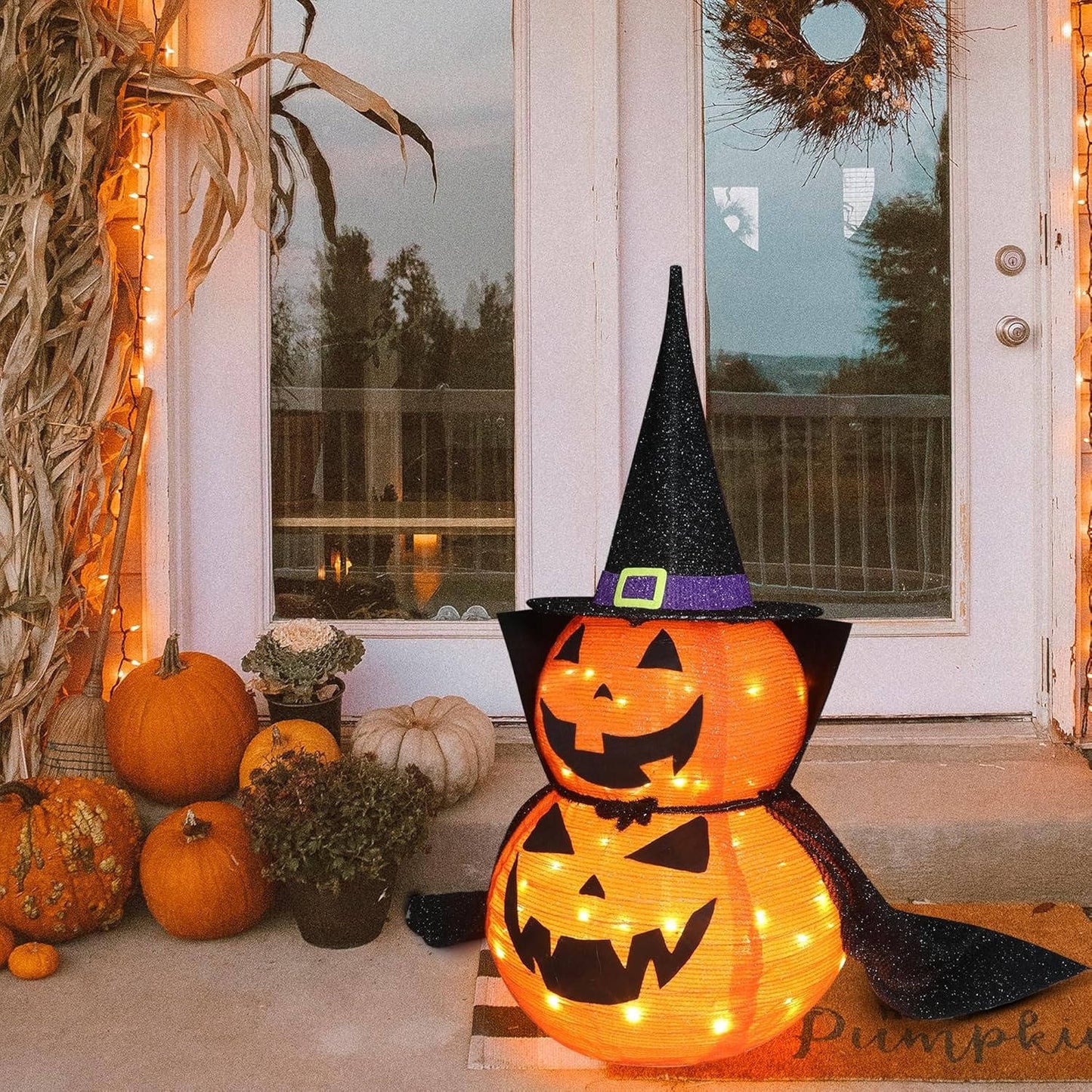 2 Pcs 3ft Halloween Collapsible Lighted In/Outdoor Pumpkin Garden Decoration - Orthorun