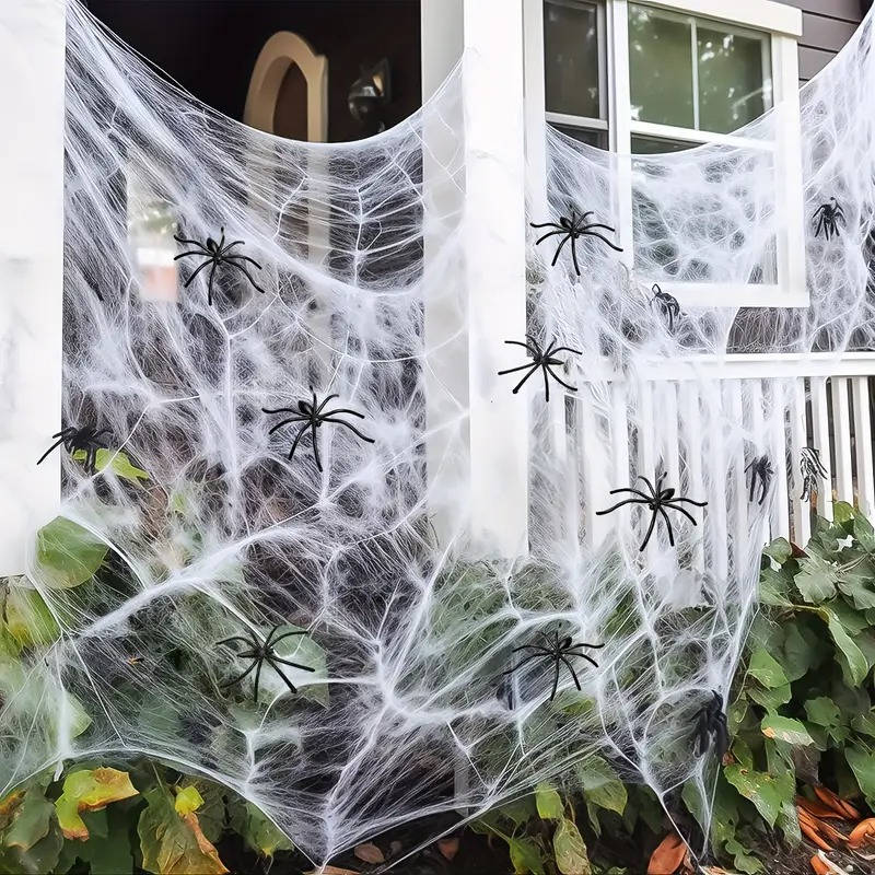 200 Sqft Spider Webs Halloween Door Decorations With Fake Spiders - Orthorun