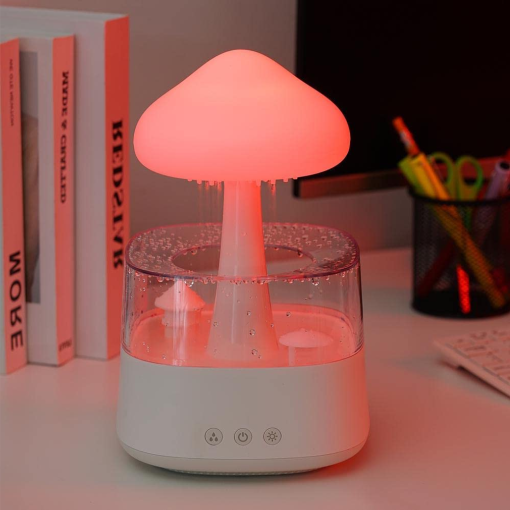 2-in-1 Desk Light Humidifier Rain Cloud Aromatherapy Essential Oil Zen Diffuser & Raining Cloud Night Light Mushroom Lamp - Orthorun