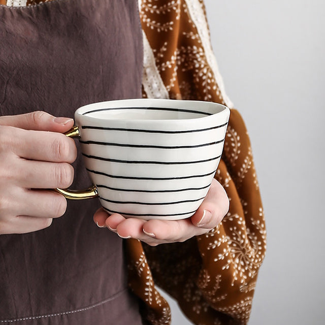 Orthorun | Abstract Geometric Pattern Cup with Gold Handle