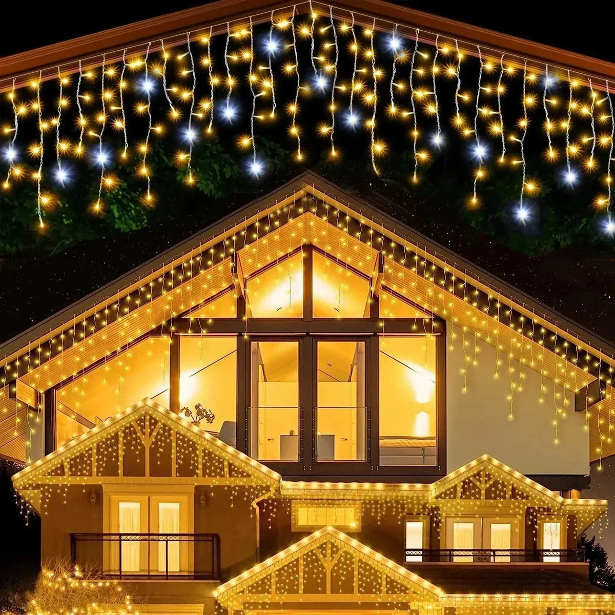 Orthorun | Twinkling Icicle String LED Lights - Warm White & Cool White, Extendable for Indoor & Outdoor Holiday Decor